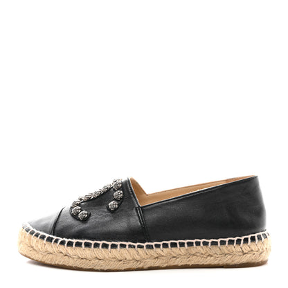 Chanel Lambskin Camellia CC Stud Espadrilles 36 Black 1 of 9