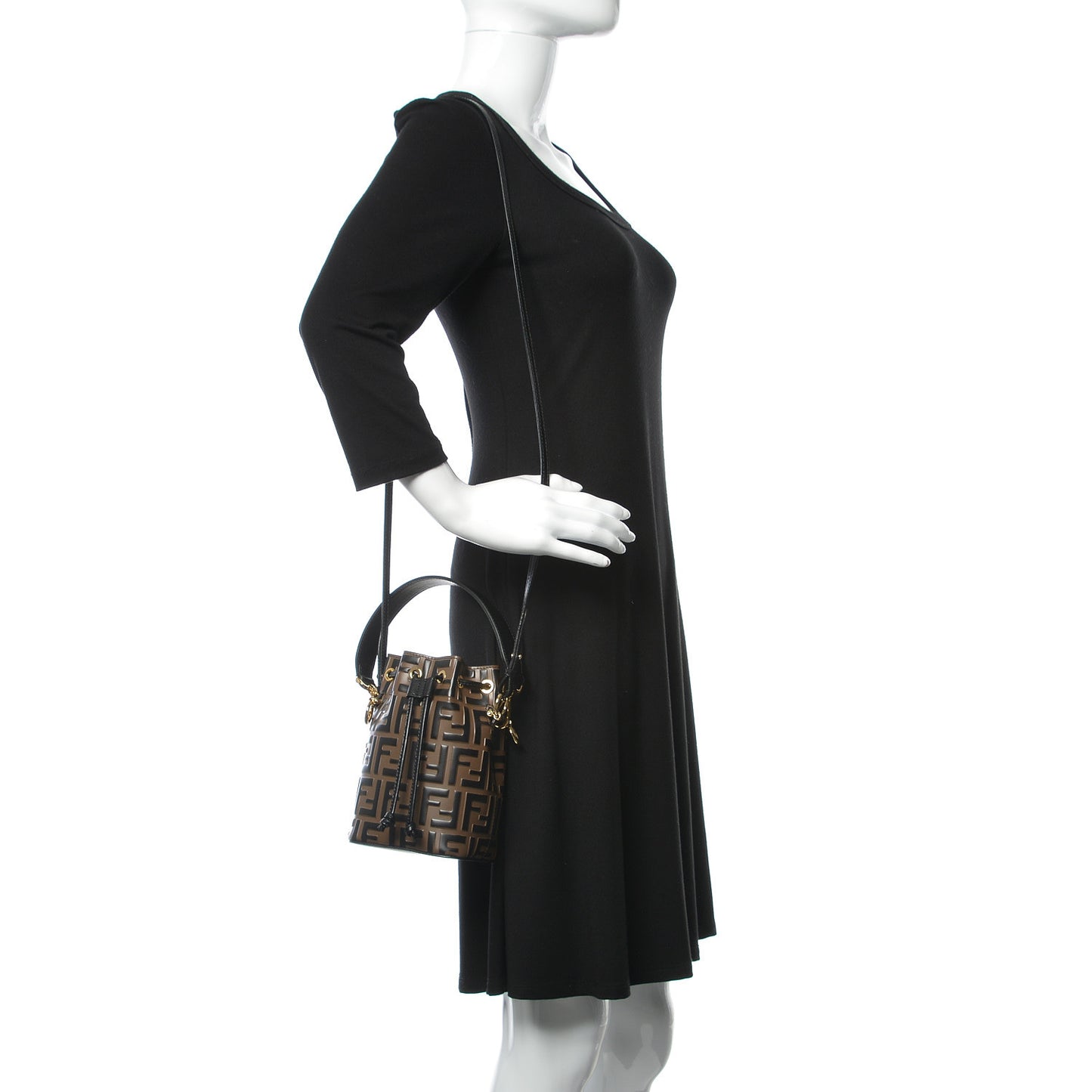Vitello Liberty F is Fendi Bi-Color FF 1974 Embossed Mini Mon Tresor Bucket Bag Maya Black