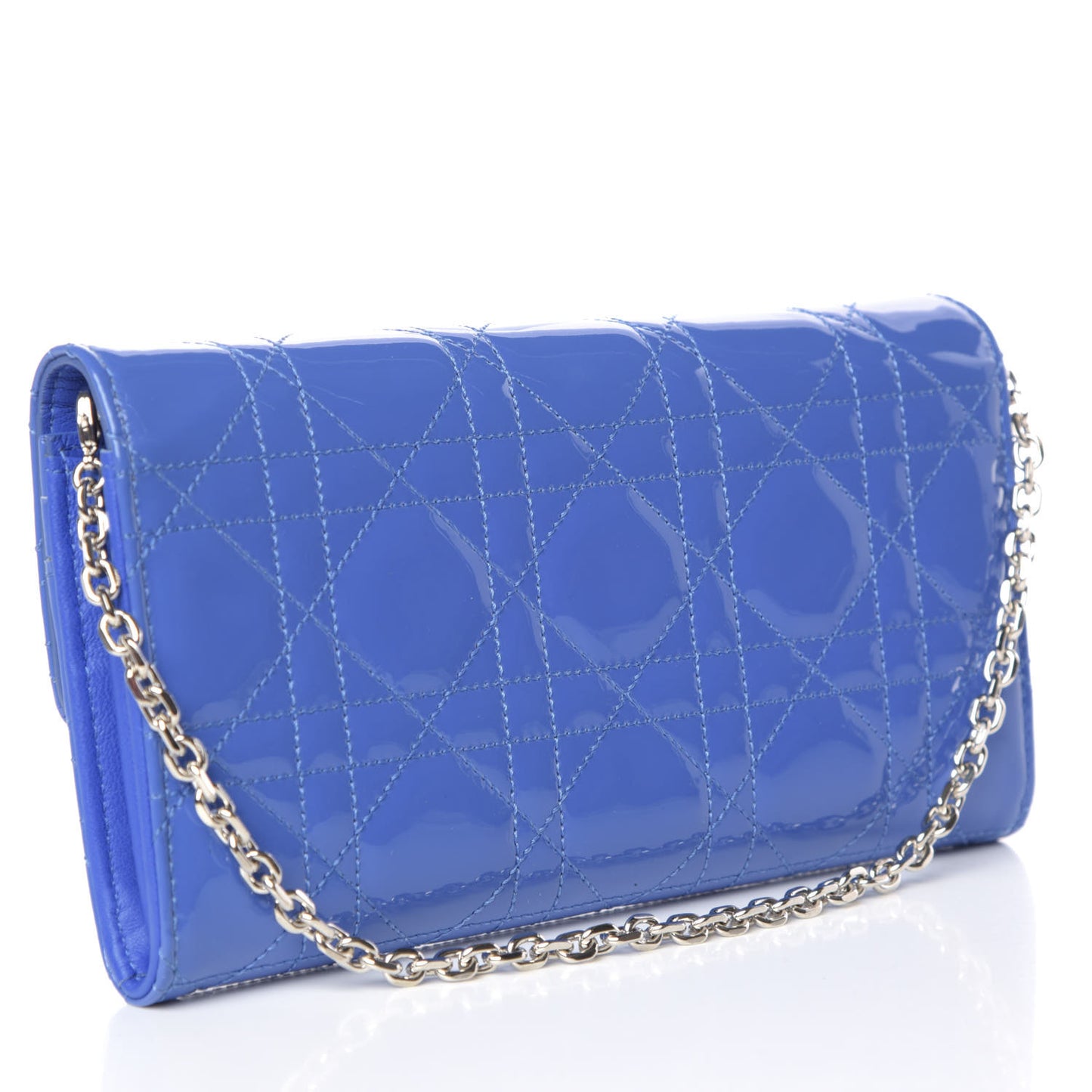Patent Cannage Miss Dior Chain Wallet Blue