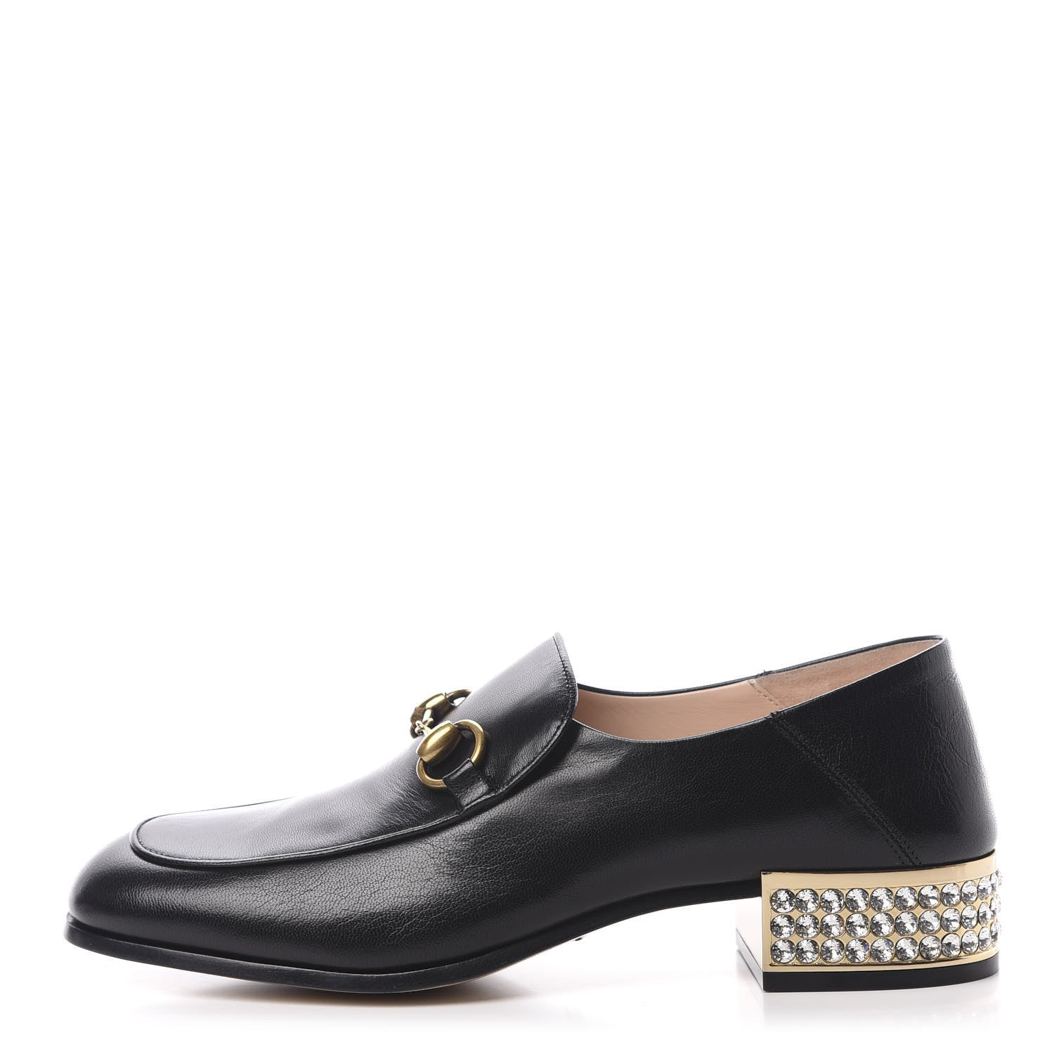 Gucci Goatskin Crystal Womens Horsebit Loafers 38.5 Black 1 of 10