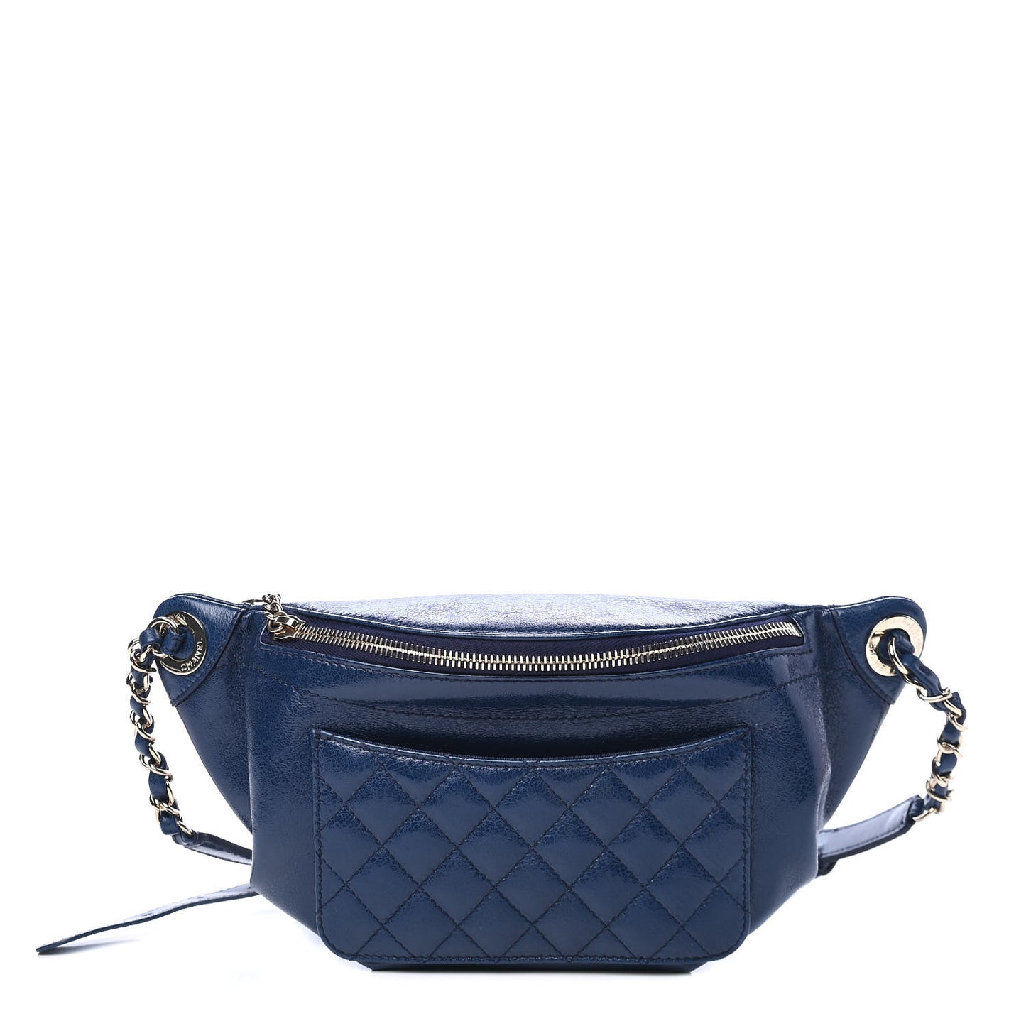 Crumpled Lambskin Quilted Waist Bag Fanny Pack Navy