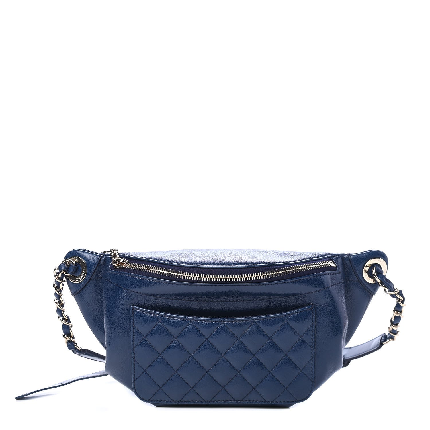 Chanel Crumpled Lambskin Quilted Waist Bag Fanny Pack Navy 1 of 4