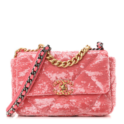 Chanel Sequin Quilted Medium Chanel 19 Flap Coral 1 of 11
