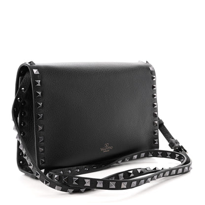 Valentino Garavani Pebbled Calfskin Monochrome Medium Rockstud Flip Lock Crossbody Bag Black 3 of 10