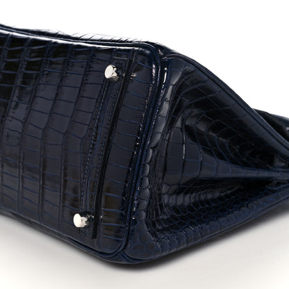 Hermes Shiny Porosus Crocodile Birkin 30 Bleu Marine 9 of 35