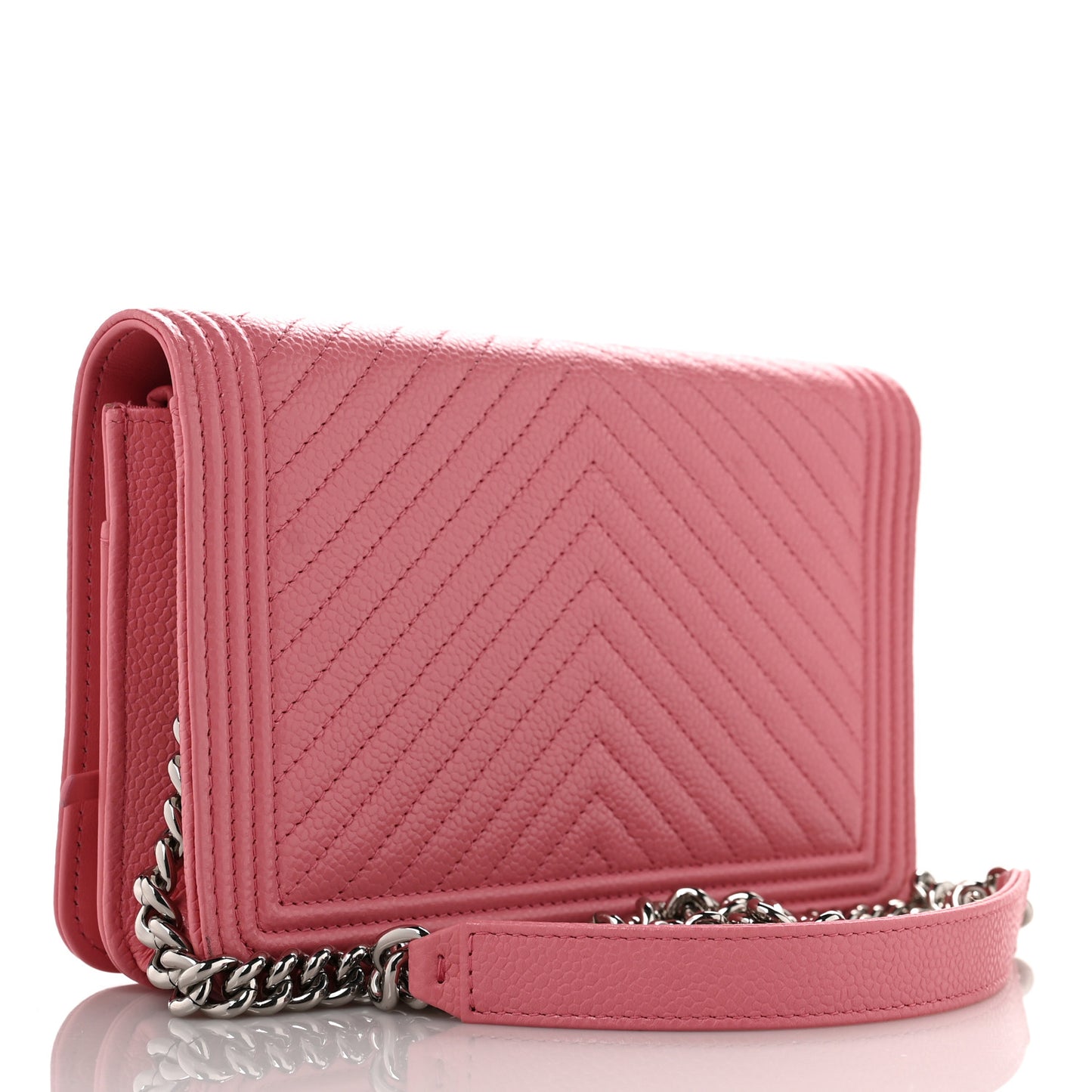 Caviar Chevron Quilted Boy Wallet On Chain WOC Pink