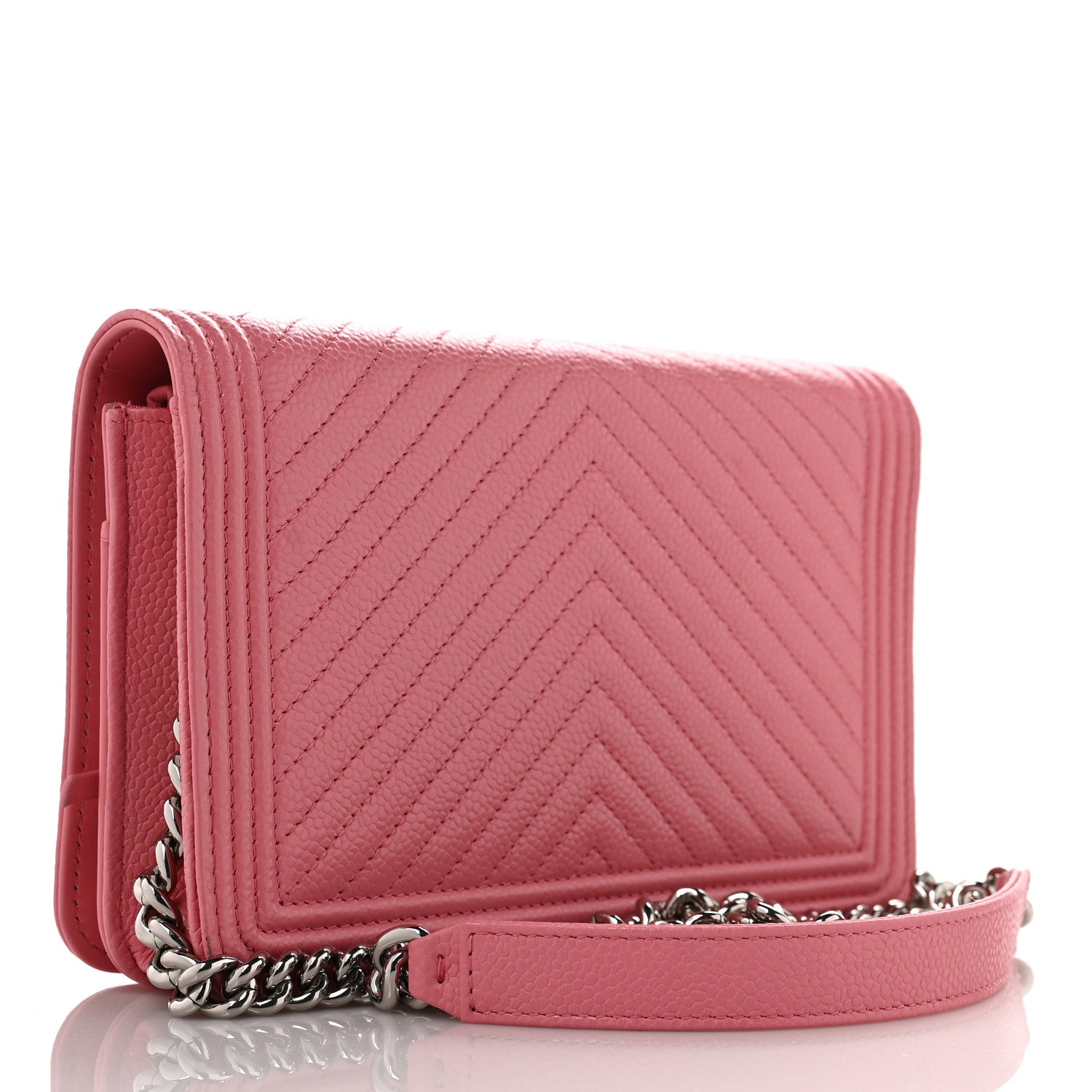 Chanel Caviar Chevron Quilted Boy Wallet On Chain WOC Pink 2 of 10