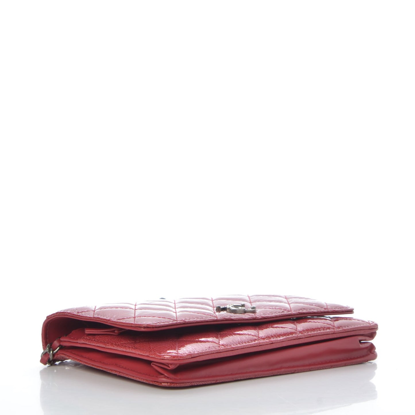 Distressed Patent Quilted Wallet On Chain WOC Dark Pink