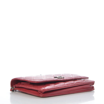 Chanel Distressed Patent Quilted Wallet On Chain WOC Dark Pink 4 of 9
