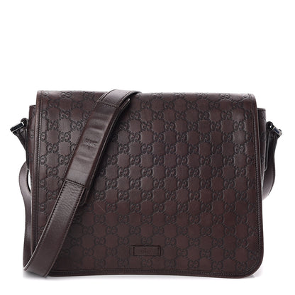 Gucci Guccissima Flap Messenger Bag Dark Brown 1 of 8