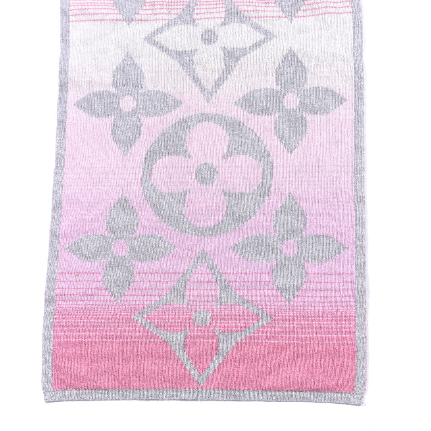 Louis Vuitton Wool Cashmere Monogram Ombre Scarf Pink Grey 2 of 4