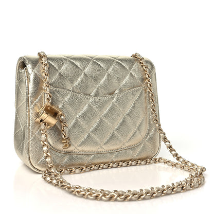 Chanel Metallic Caviar Quilted Mini Square CC Slide Flap Gold 3 of 11