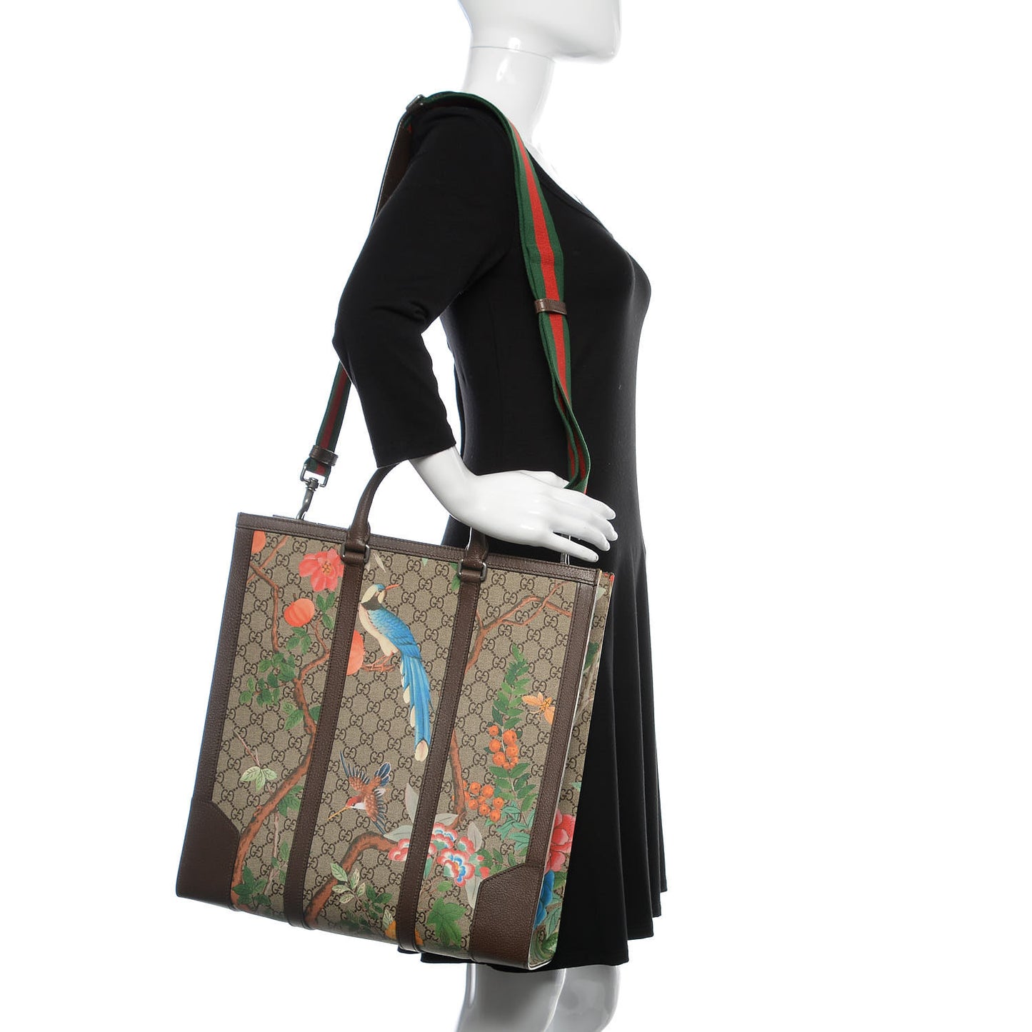 GG Supreme Monogram Tian Web Vertical Tote Beige Multicolor New Acero