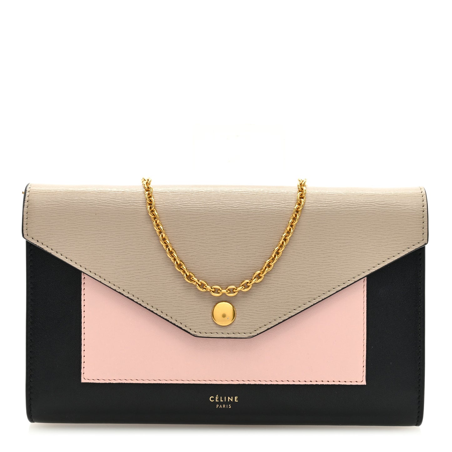 Smooth Calfskin Tri-Color Clutch on a Chain Taupe