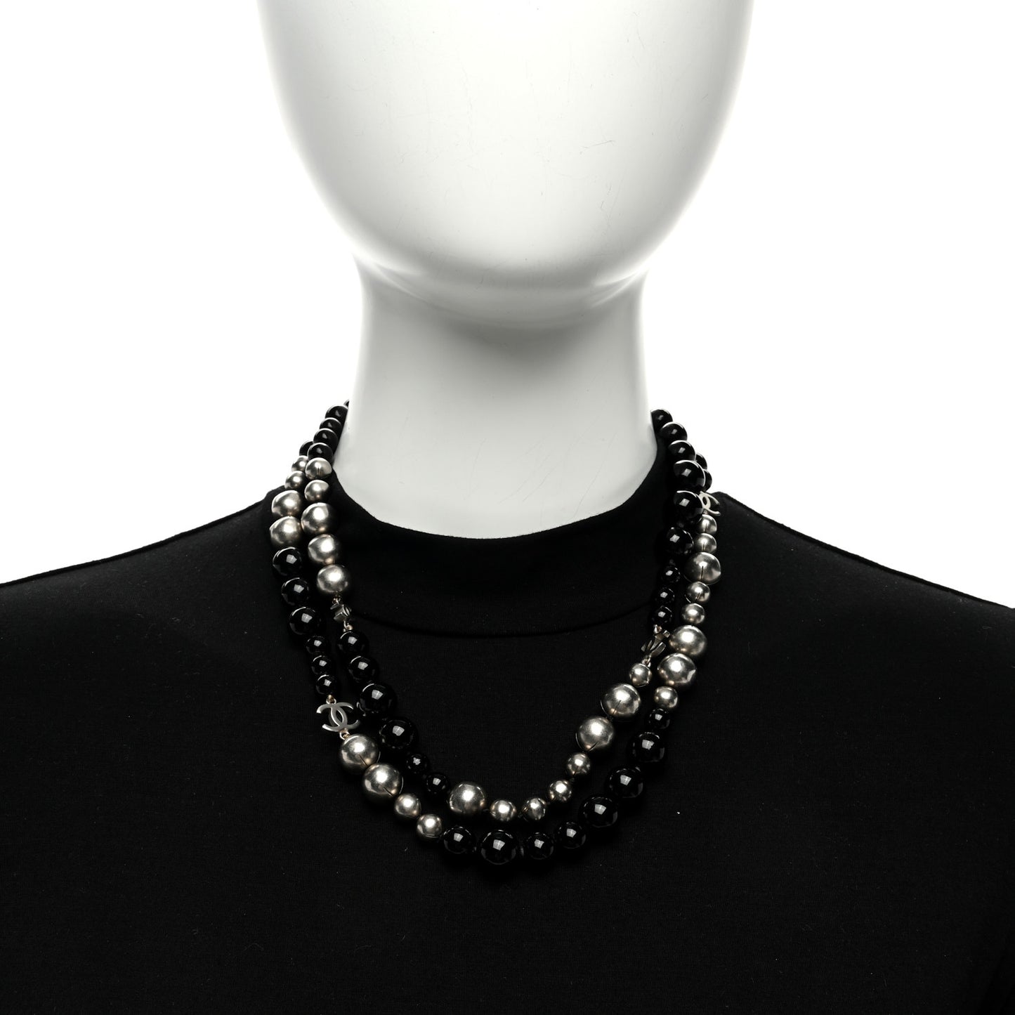 Ruthenium Pearl Beaded CC Long Necklace Black