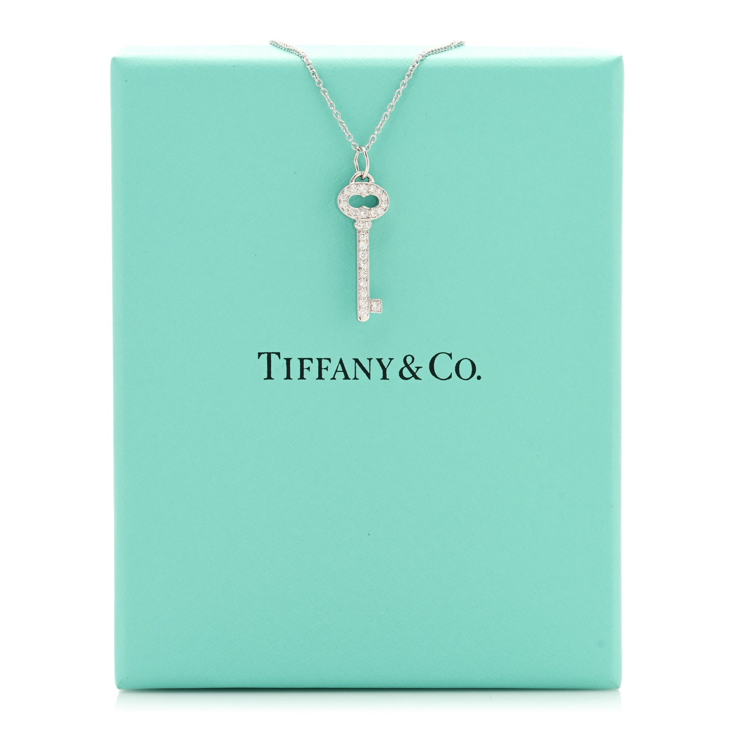 Platinum Diamond Mini Vintage Oval Key Pendant Necklace