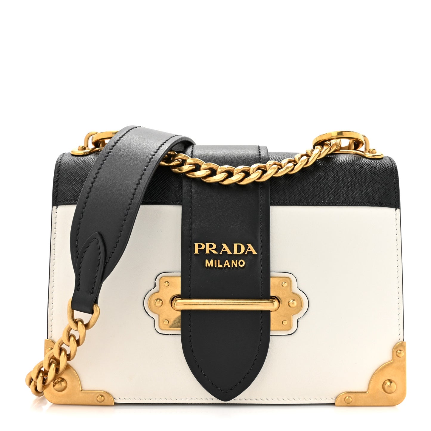 City Calf Saffiano Large Cahier Bag White Black