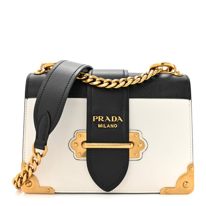 Prada City Calf Saffiano Large Cahier Bag White Black 1 of 10