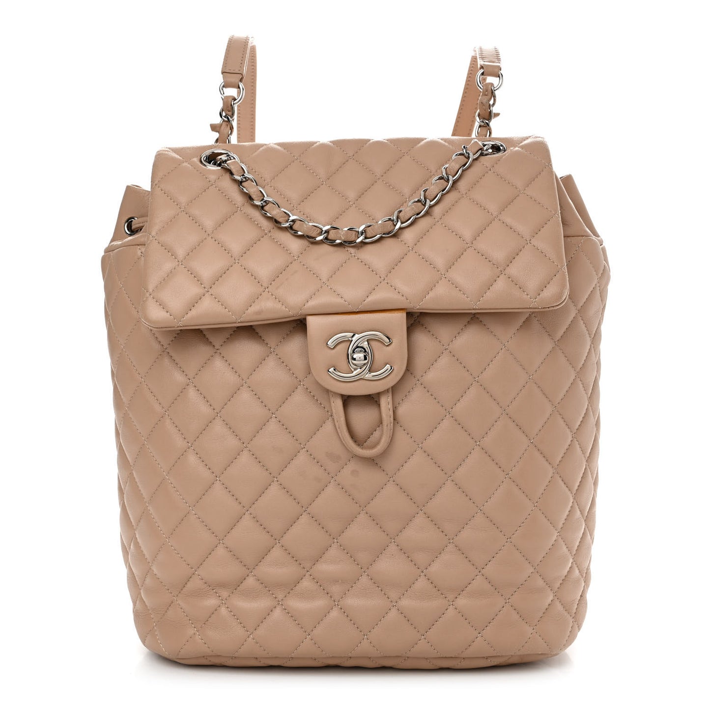 Lambskin Quilted Large Urban Spirit Backpack Beige
