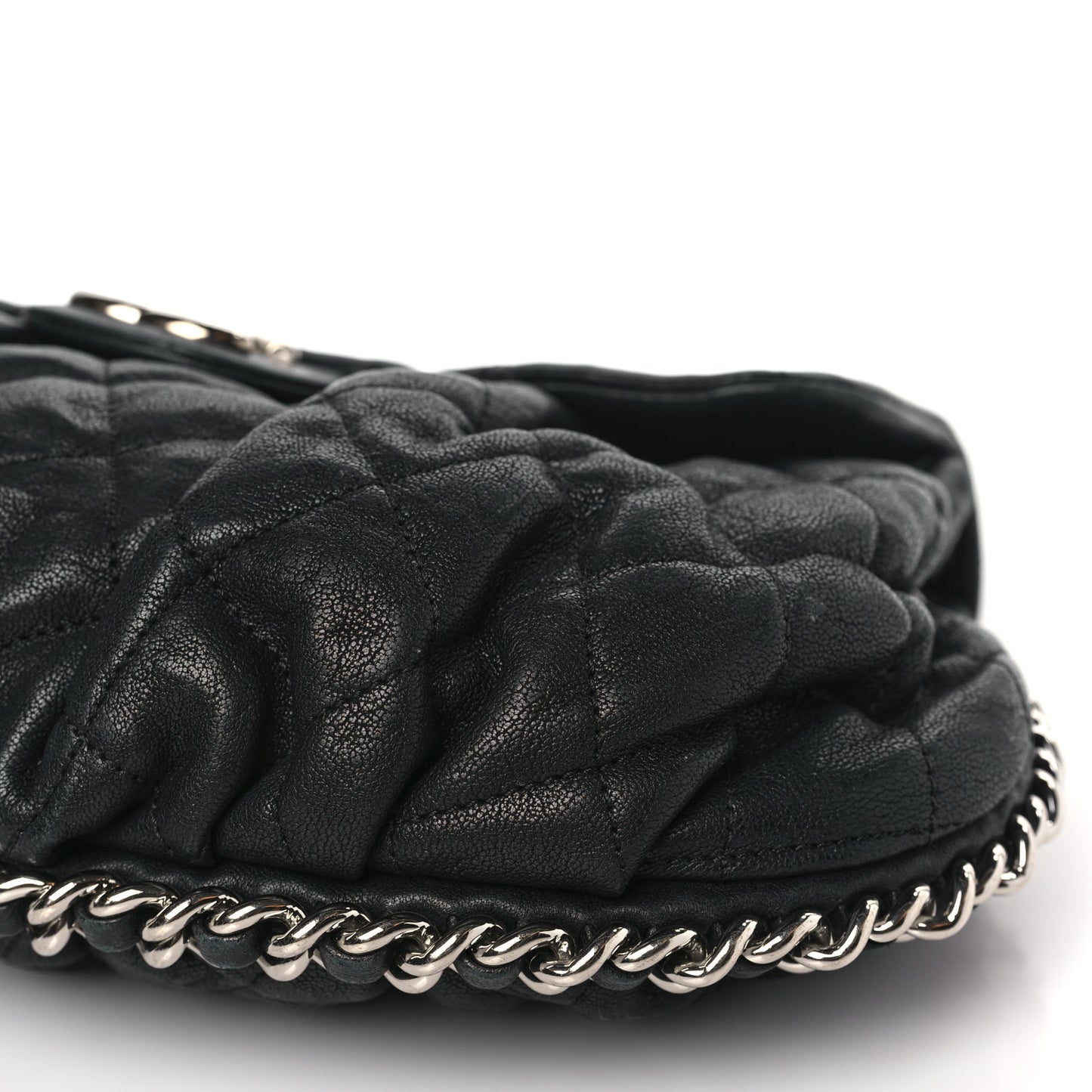 Washed Lambskin Quilted Chain Around Flap Black