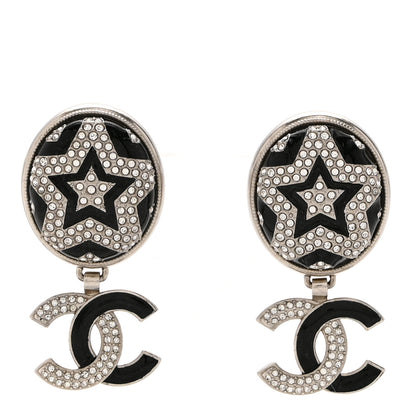 Chanel Crystal Enamel CC Star Drop Earrings Silver Black 1 of 5