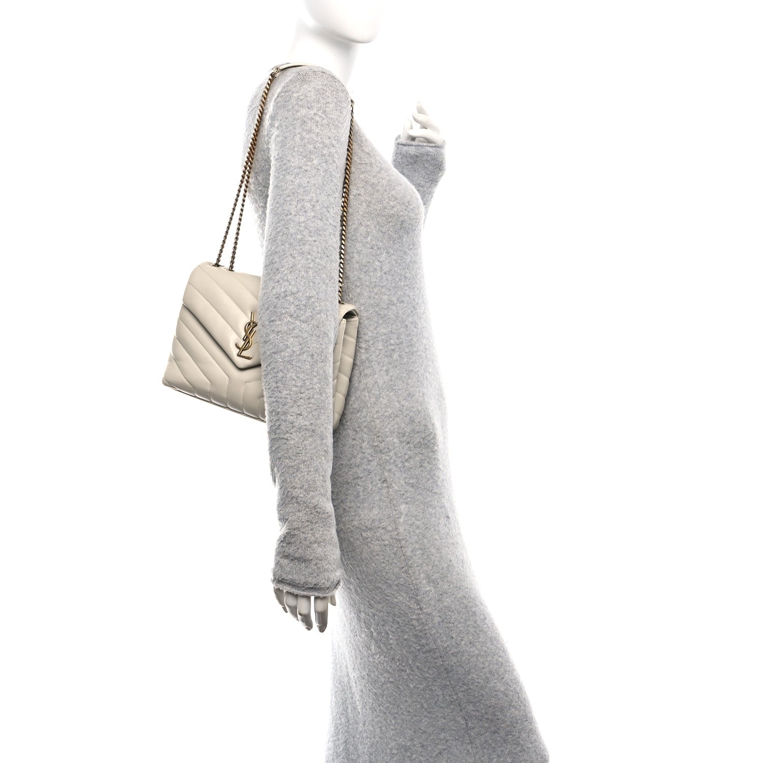 Saint Laurent Calfskin Y Quilted Monogram Small Loulou Chain Satchel Crema Soft 2 of 9