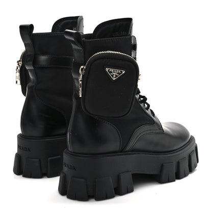 Prada Spazzolato Rois Nylon Metal Triangle Logo Monolith Pouch Pocket 55mm Boots 39.5 Black 4 of 8