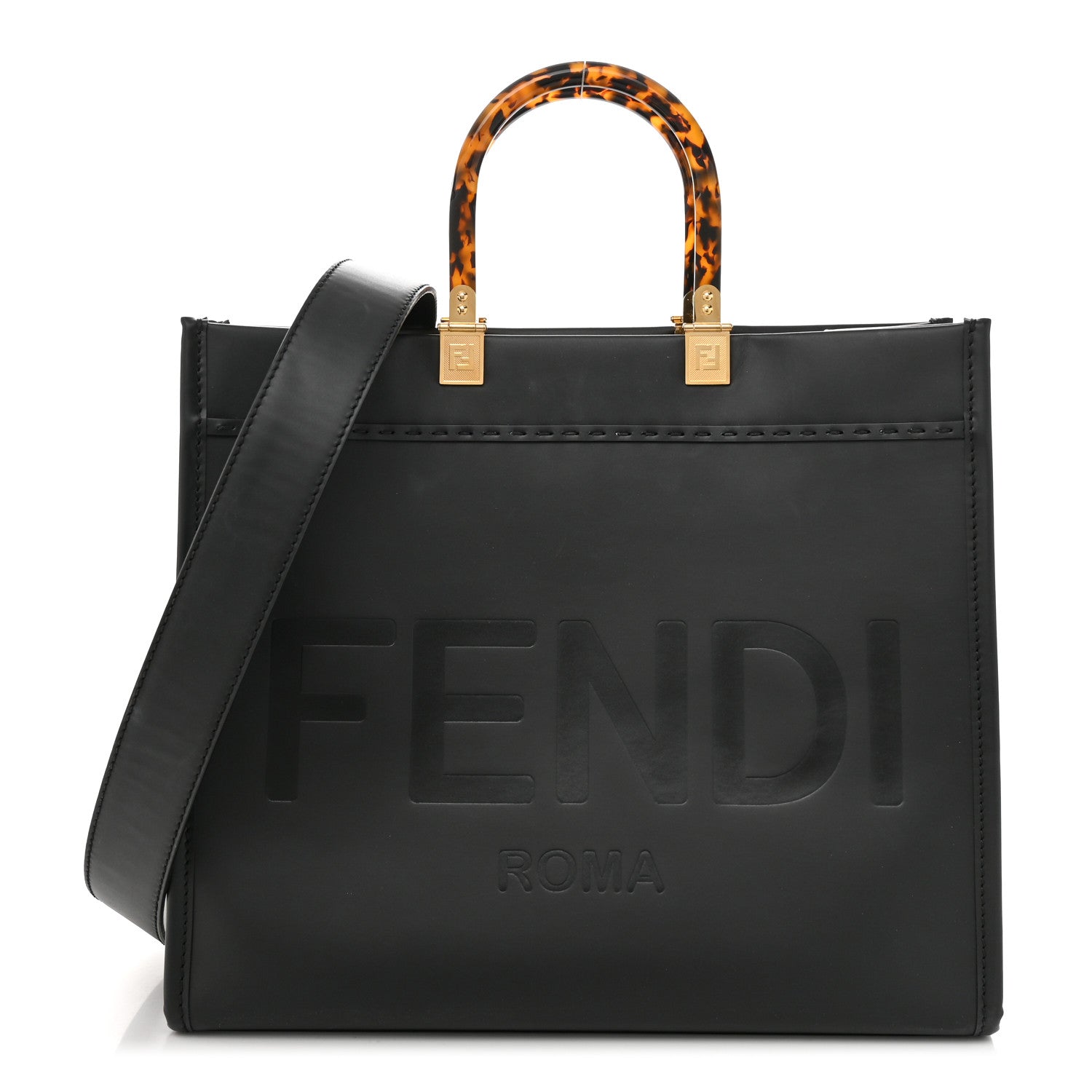 Fendi Vitello King Plexiglass Medium Fendi Sunshine Shopper Tote Black 1 of 10