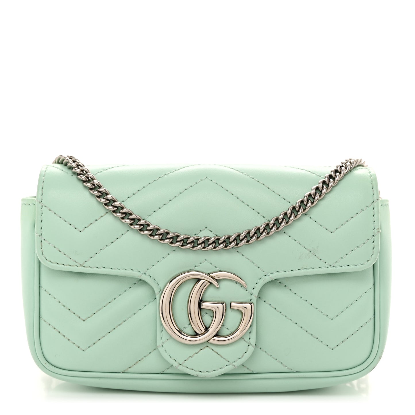 Calfskin Matelasse Super Mini GG Marmont Shoulder Bag Water Green