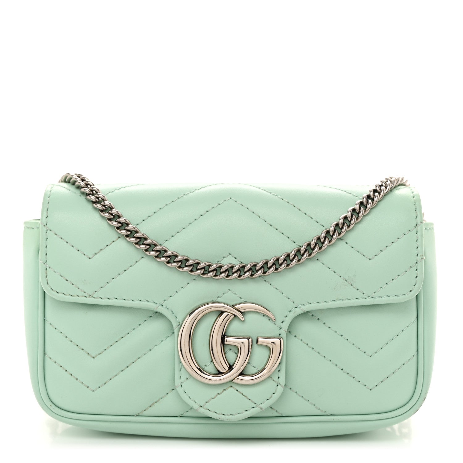 Gucci Calfskin Matelasse Super Mini GG Marmont Shoulder Bag Water Green 1 of 12