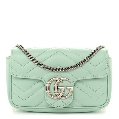 Gucci Calfskin Matelasse Super Mini GG Marmont Shoulder Bag Water Green 1 of 12