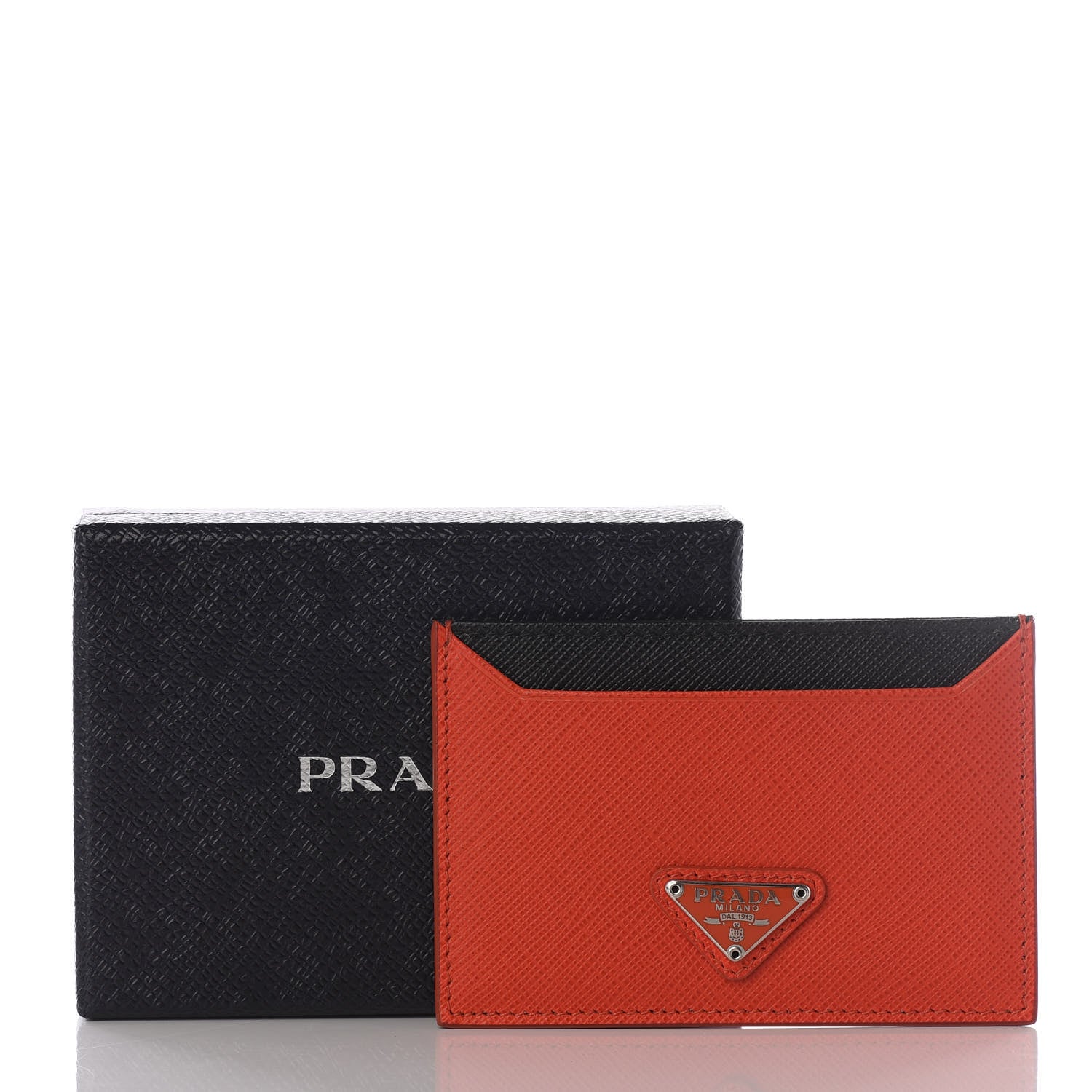 Prada Saffiano Triangle Metal Card Case Arancio Fluo 6 of 6