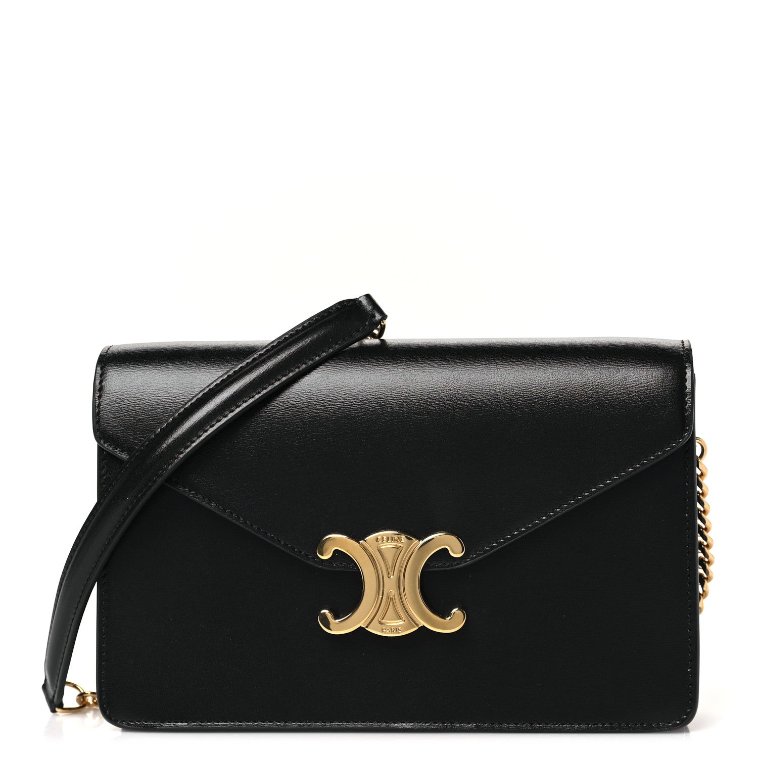 Celine Shiny Calfskin Triomphe Margo Wallet on Chain Black 1 of 11