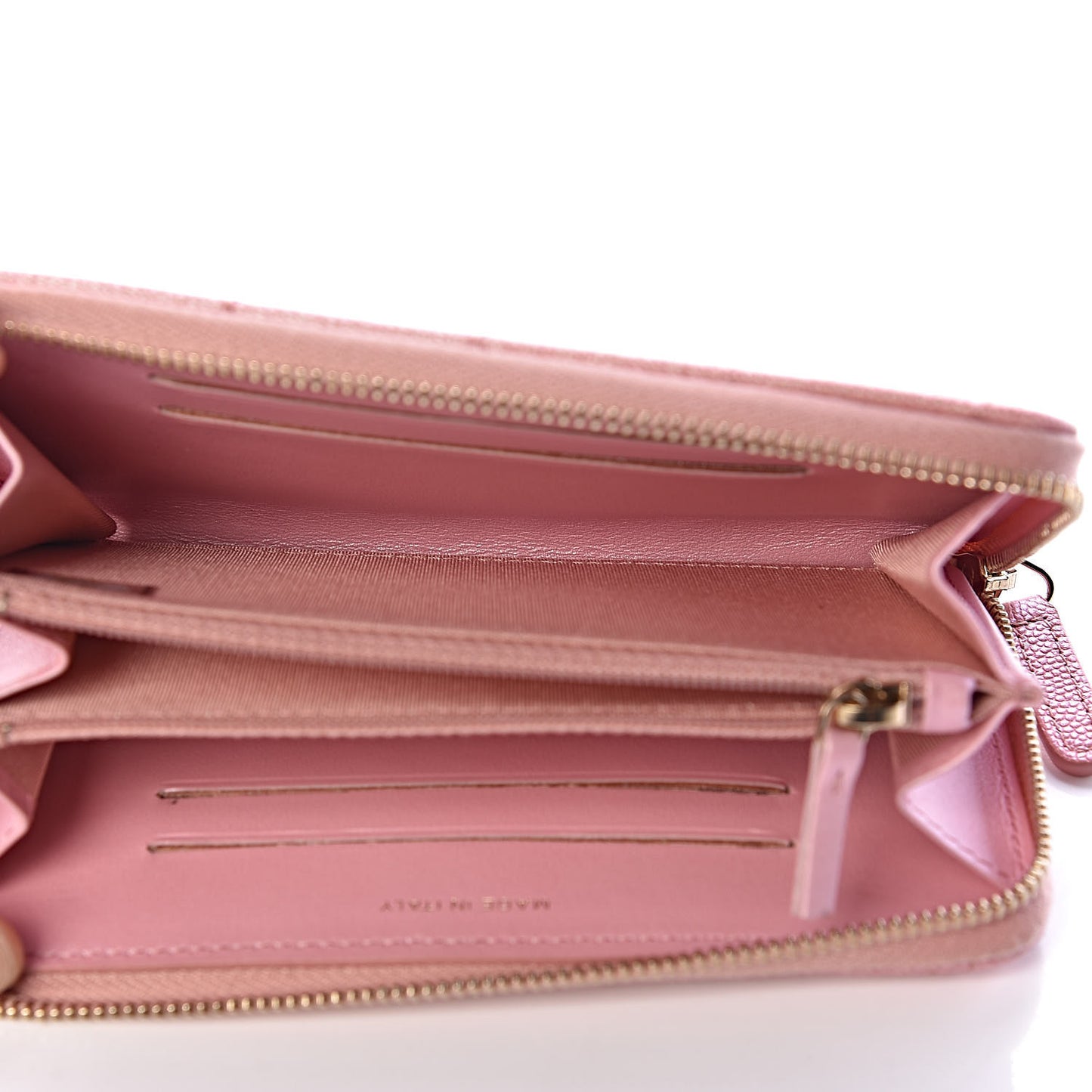 Iridescent Caviar Quilted Medium Zip Around Wallet Pink