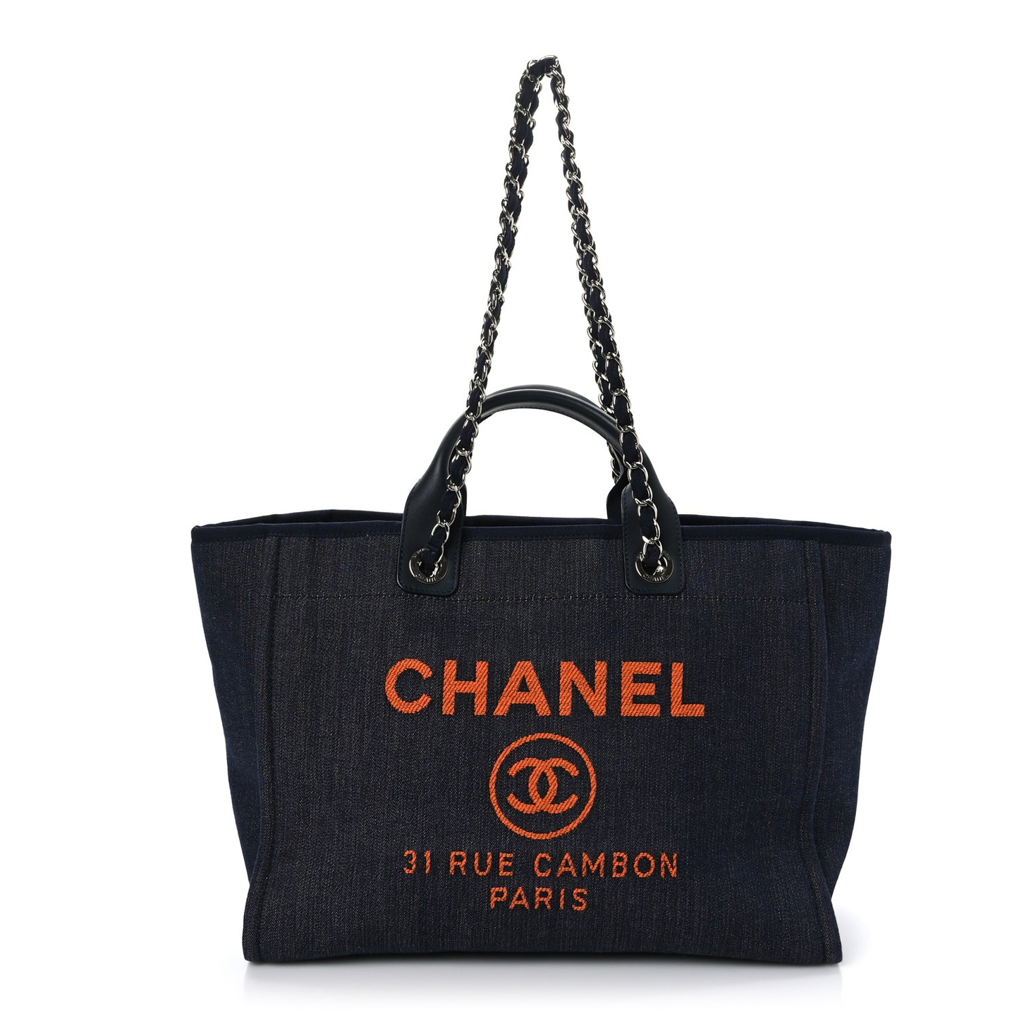 Denim Medium Deauville Tote Blue Orange