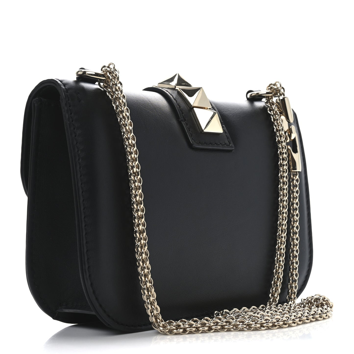 Vitello Small Glam Lock Rockstud Flap Black