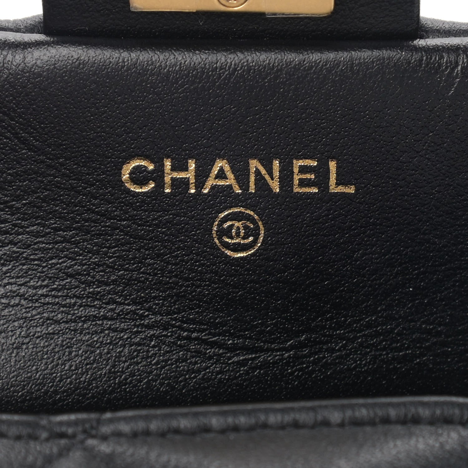 Chanel Calfskin Quilted Lady Handle Flap Card Holder With Chain Black 5 of 10