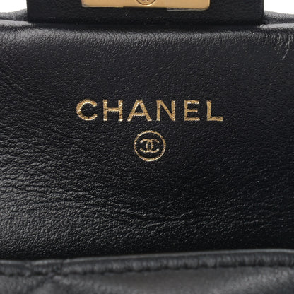 Chanel Calfskin Quilted Lady Handle Flap Card Holder With Chain Black 5 of 10