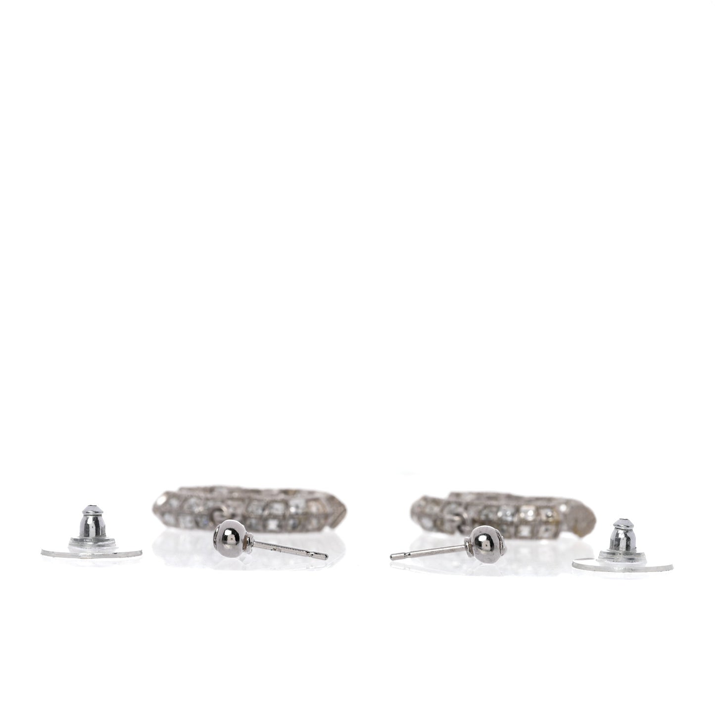 Baguette Crystal CC Drop Earrings Silver