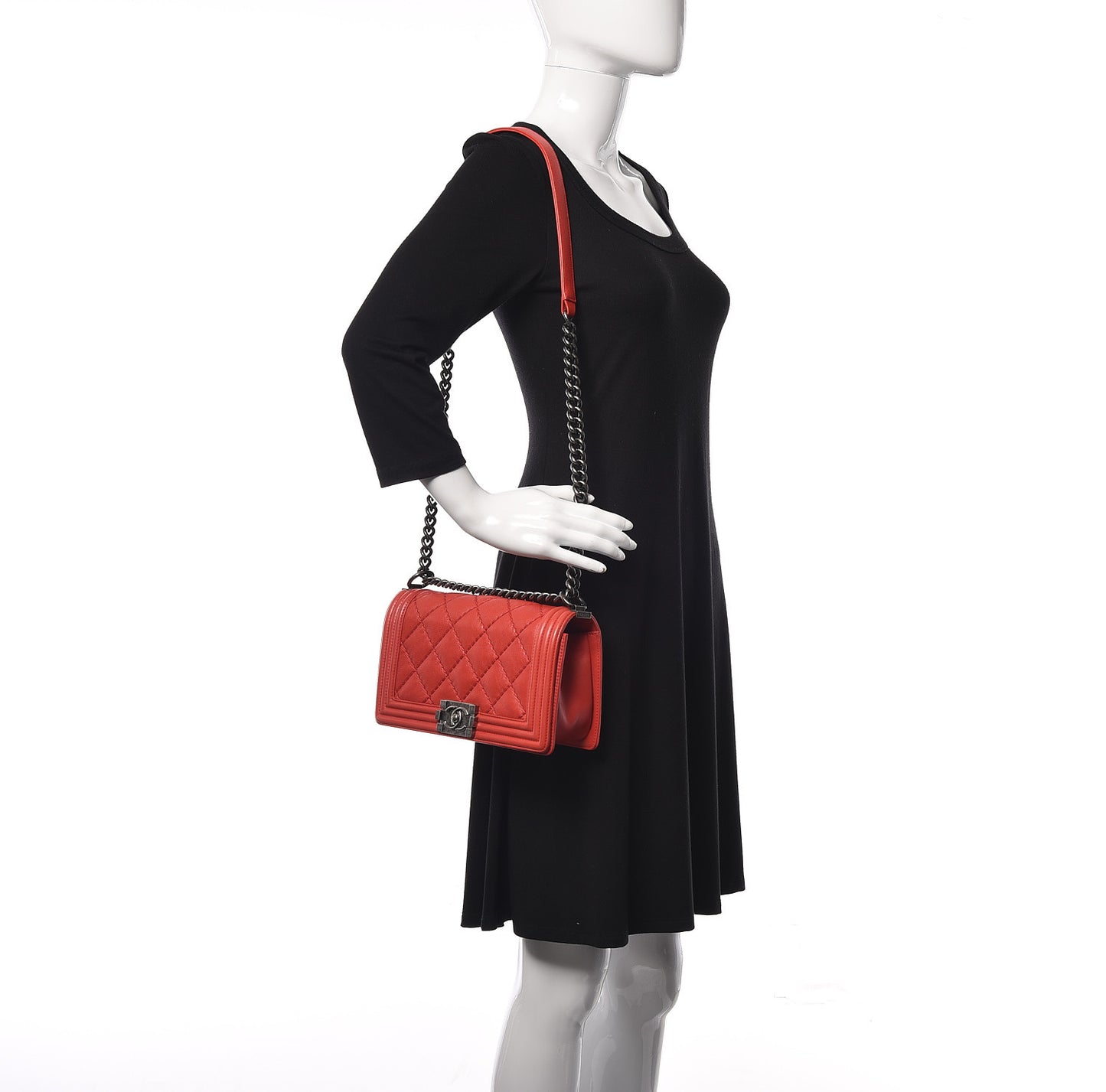 Calfskin Double Stitch Medium Boy Flap Red