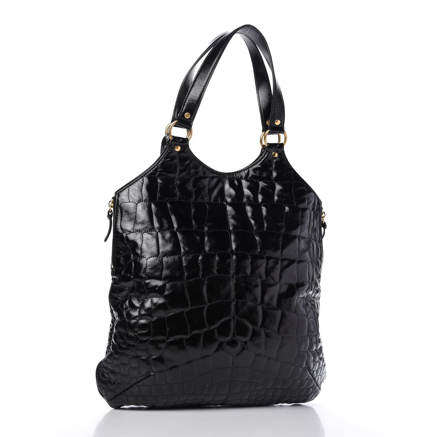 Patent Crocodile Embossed Tribute Tote Black