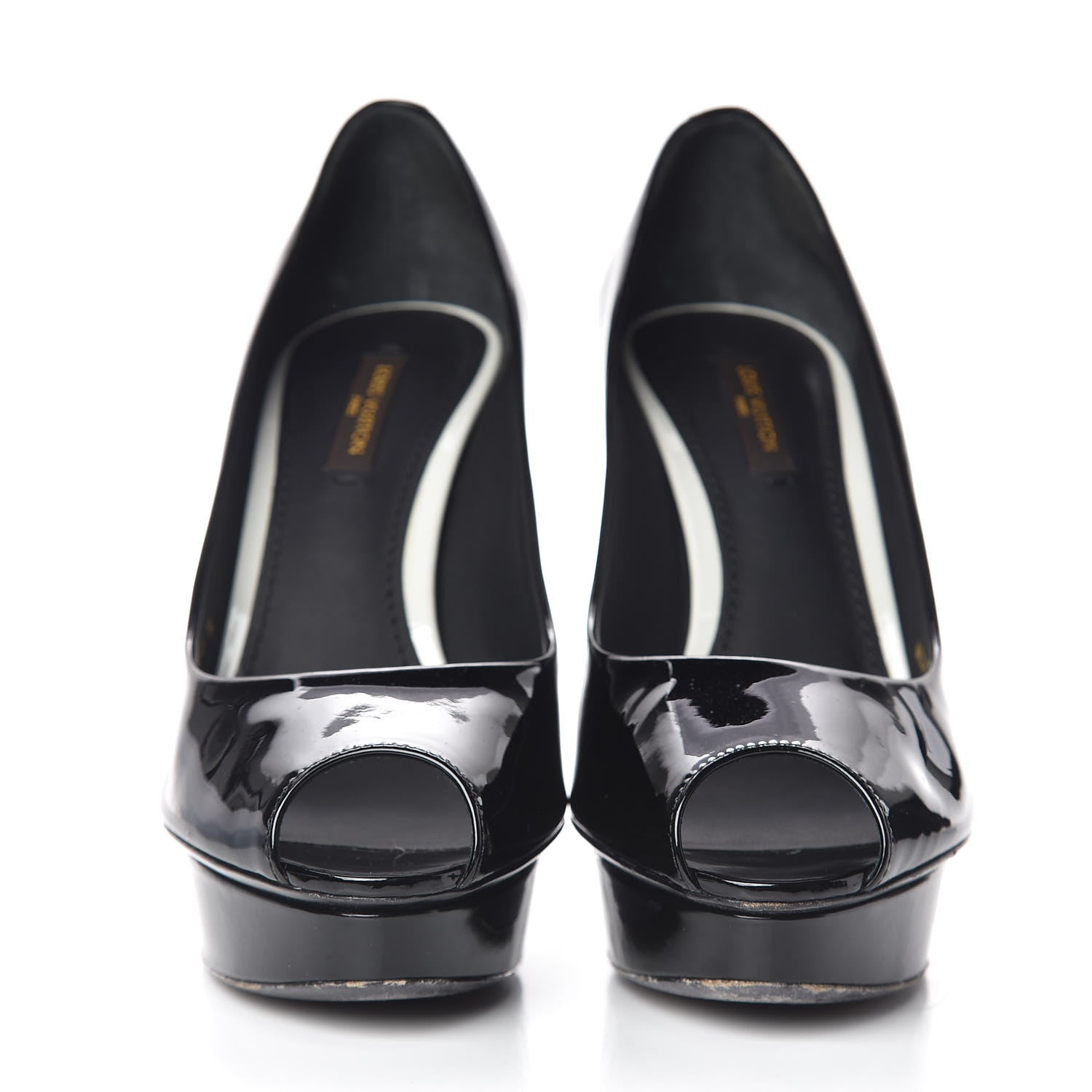 Louis Vuitton Patent Calfskin Eyeline Open Toe Pumps 36.5 Black 2 of 12