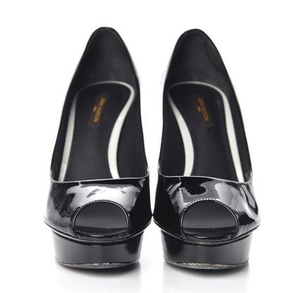 Louis Vuitton Patent Calfskin Eyeline Open Toe Pumps 36.5 Black 2 of 12