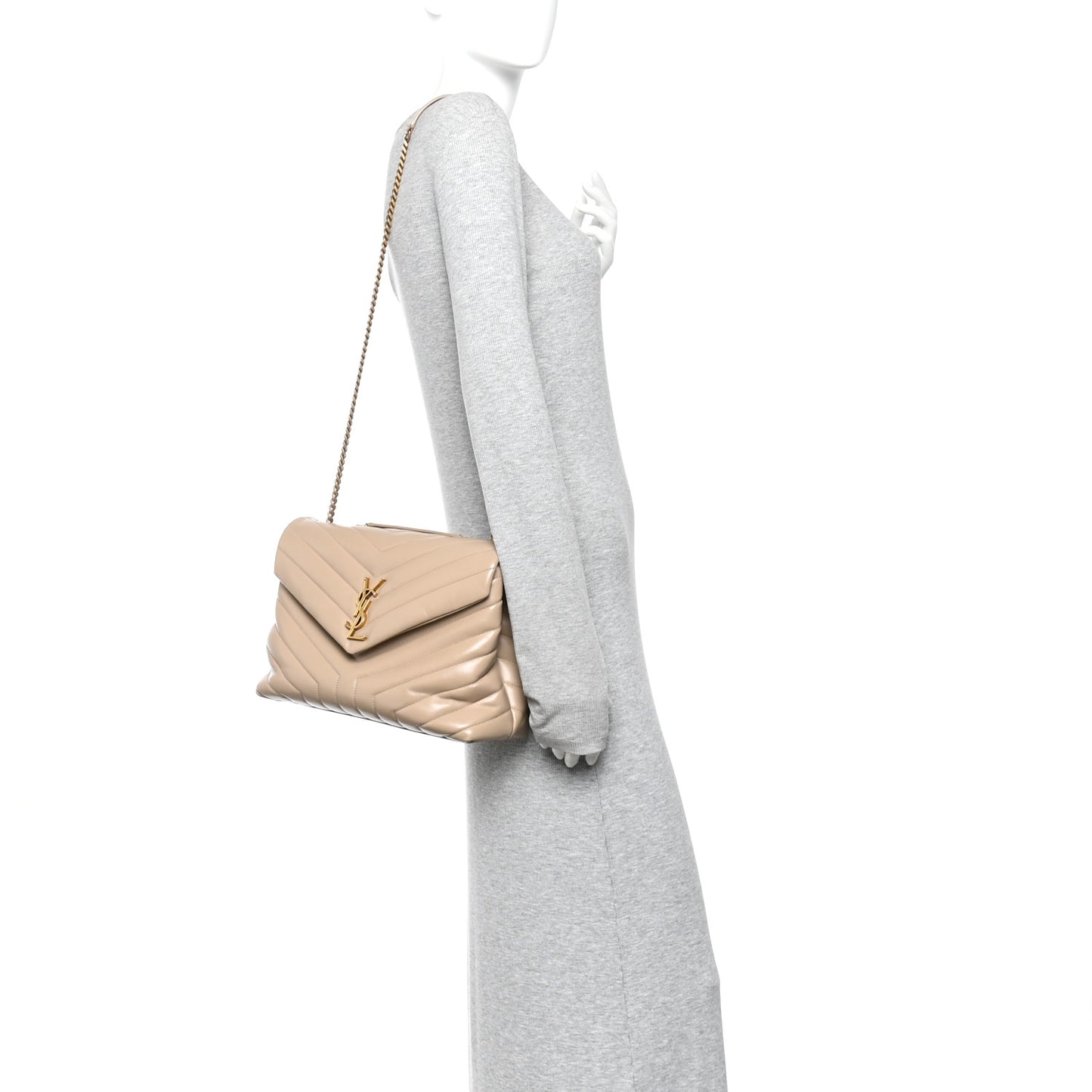Calfskin Y Quilted Monogram Medium Loulou Chain Satchel Dark Beige