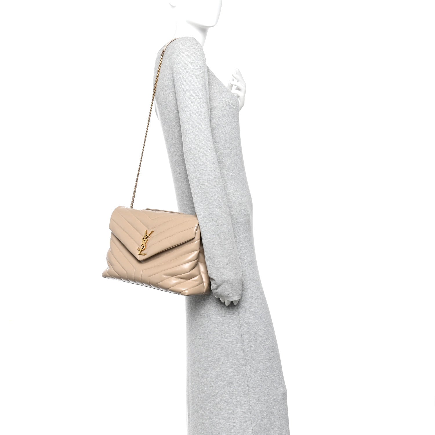 Saint Laurent Calfskin Y Quilted Monogram Medium Loulou Chain Satchel Dark Beige 2 of 18