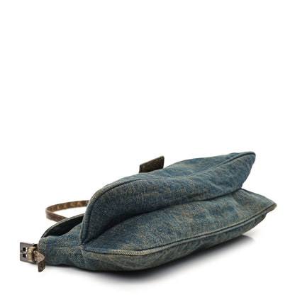 Fendi Denim Snakeskin Mama Baguette Blue 4 of 10