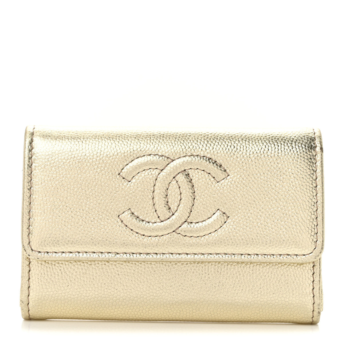Chanel Metallic Caviar Quilted CC Flap Card Holder Gold 1 of 8