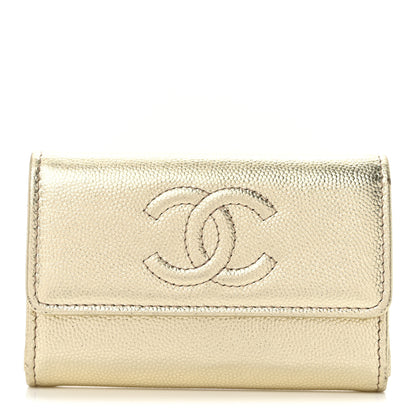 Chanel Metallic Caviar Quilted CC Flap Card Holder Gold 1 of 8