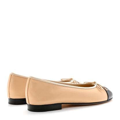 Chanel Lambskin Cap Toe Ballerina Flats 38.5 Beige Black 4 of 8