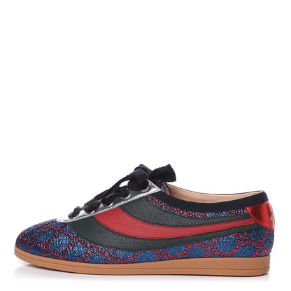 Gucci Lurex Calfskin Web GG Monogram Womens Falacer Sneakers 37 Iridescent Blue Iridescent Red Silver 1 of 8